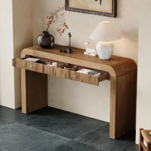 Narrow Console Table with Fluted Drawer for Entryway
