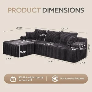 Modular Sectional Sofa 108" L-Shape Couch