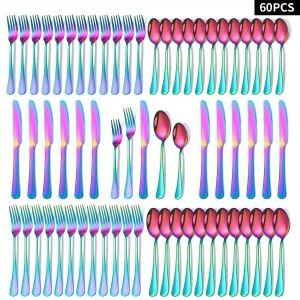 60 pcs Stainless Steel High-end Tableware Set Mirror Polished Flat Tableware Set