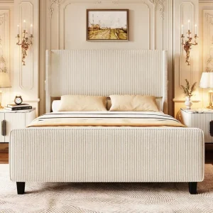 King Size Upholstered Bed Frame with USB Charging Ports