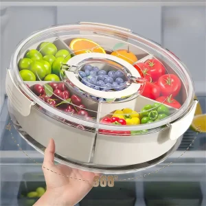 Fruit Tray Multi Compartment Round Snack Box with Lid Handle