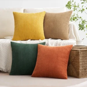 Pack of 4 Green-Rust Corduroy Decorative Throw Pillow Covers